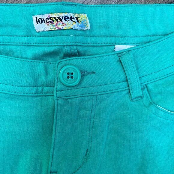 LOVE SWEET BRIGHT GREEN KNIT STRETCH SHORTS 5-POCKET DENIM STYLE JUNIOR SIZE M - Picture 5 of 9